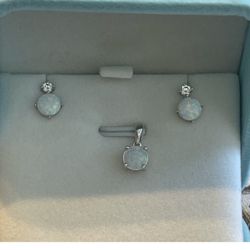 Solid Sterling Silver 925 Opal Earrings And Pendant Set