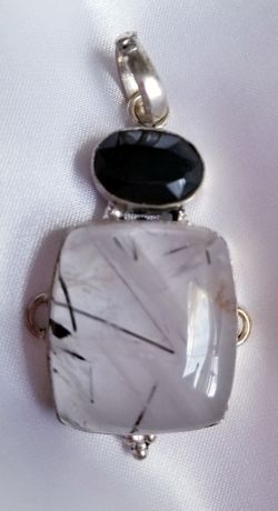 Rutilated gemstone in Sterling silver pendant 2" long