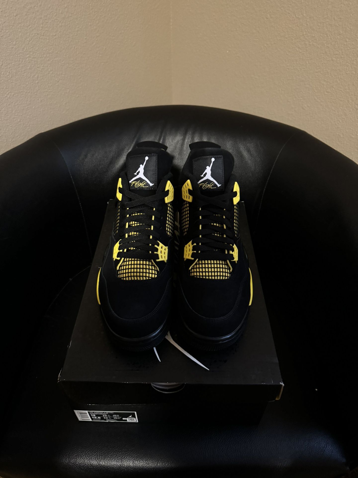 Brand New Air Jordan Yellow Thunder 4’s size 12 with original box and proof of purchase. No trades cash is king and price is firm.