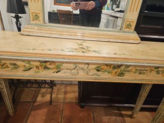 Antique Hand-Painted Console Table. With tall mirror that goes above it
