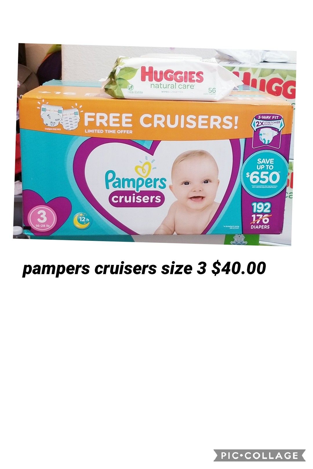 Pampers cruisers size 3 free pack of wipes