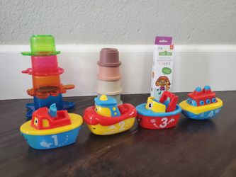Bath Toys -  Magnetic Boat set, NEW Water-Activated Light-Up Cubes for Sensory play & Stacking Cups