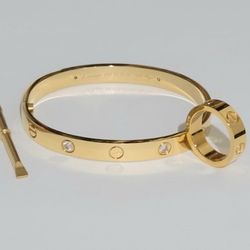 Set Gold Love Unisex Bangle Bracelet Band And Ring Cuff Gift