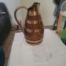 Antique French Oak & Brass Wine Jug