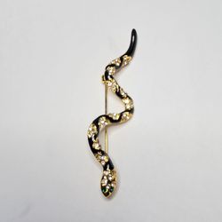 Vintage Rhinestone/ Enamel Snake Brooch, 3.4"