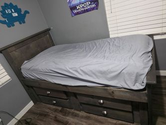 Twin bed with btm drawers, dark grey