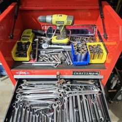 Craftsman Heavy Duty Rolling Toolbox Full With Mostly USA Tools Including Keys And 6 Electric Plugs All In Grate Working Condition, Grate Gift For Chr