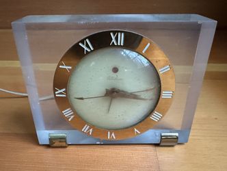 1950s MCM clear Lucite electric working clock Telechron MODEL 7H141 