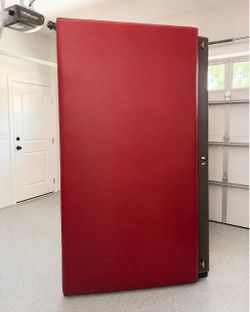King Red Upholstered Bed Frame w/ Tall Headboard & Nailhead Trim