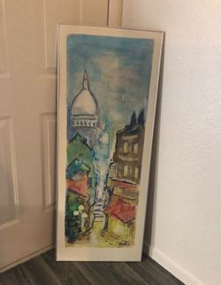 Large Vintage Mid Century Paris Street Scene Framed Art - J. Hemmen