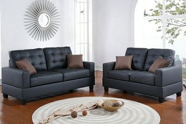 Brand New Black Leather Sofa & Loveseat