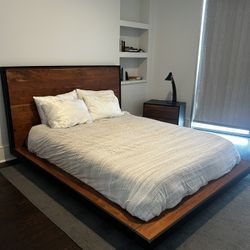 Modern Hardwood Queen Bed + Nightstand & Lamp - FLEXIBLE ON PRICE