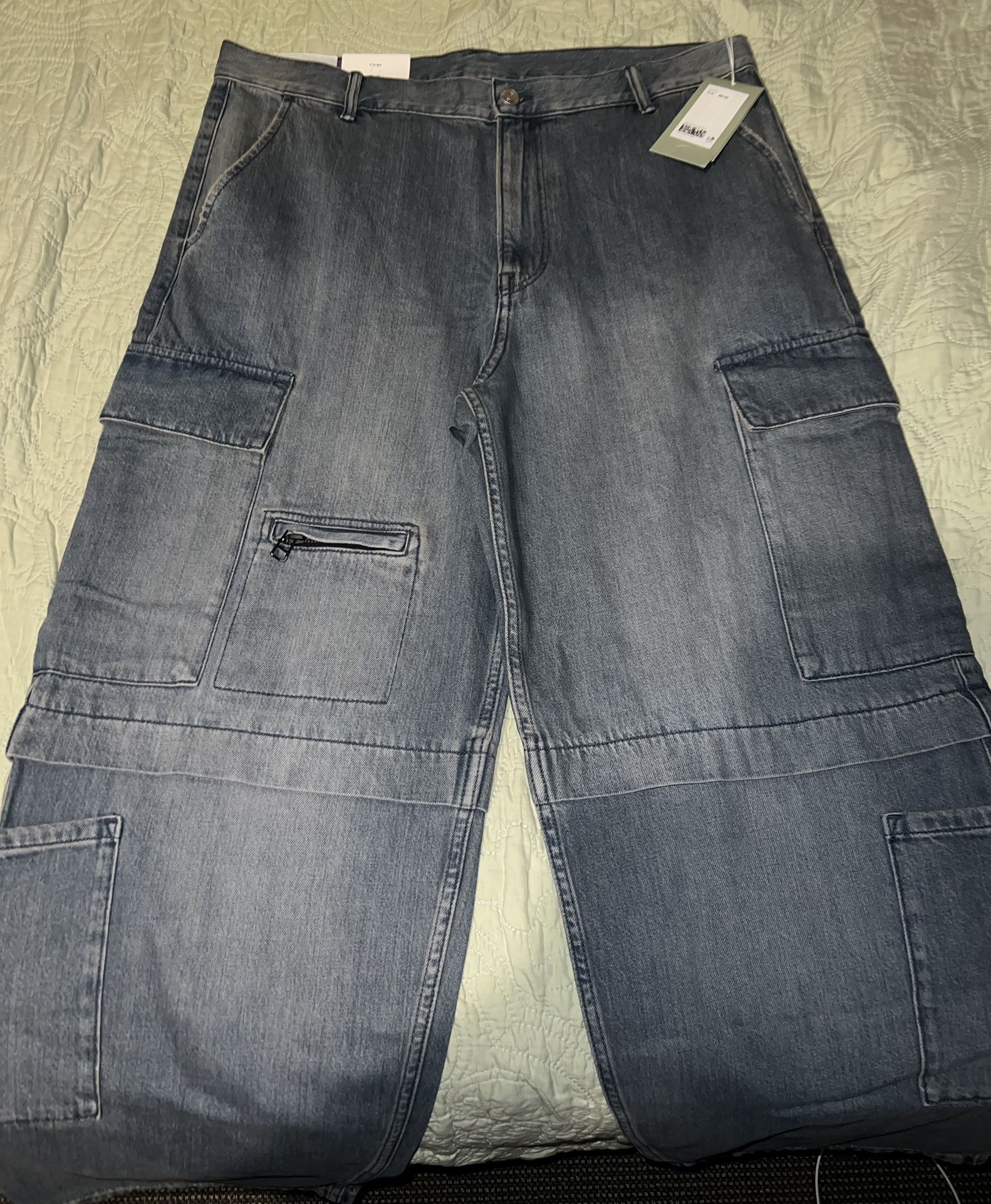 H&M Baggy Cargo Jeans 38x32 Denim Blue Brand New W Tags