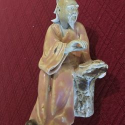 Vintage Chinese Mud Man Figurine - Seated Scholar