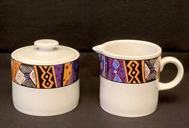 Sakura Masquerade creamer and sugar set vintage 1992 retired pattern multicolor
