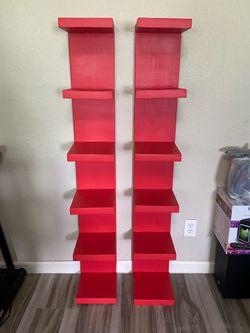 Red wooden shelves 5ft tall x9”
