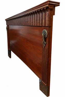 Ornate Wood Bed Headboard with Brass Accents