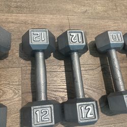 Set Of Cast Iron Dumbbells Pairs Of 8s, 10s, 12s And 15s Start The Year With Power