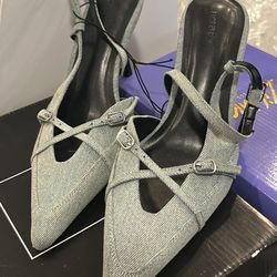 Jean style closed toes high heels