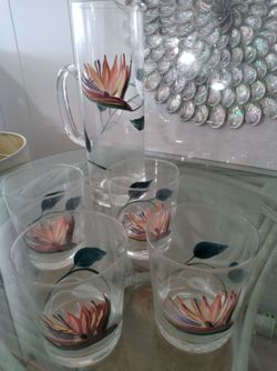 Hand Painted Pitcher & Glasses Set