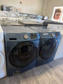 Samsung blue frontload washer and dryer set electric with warranty