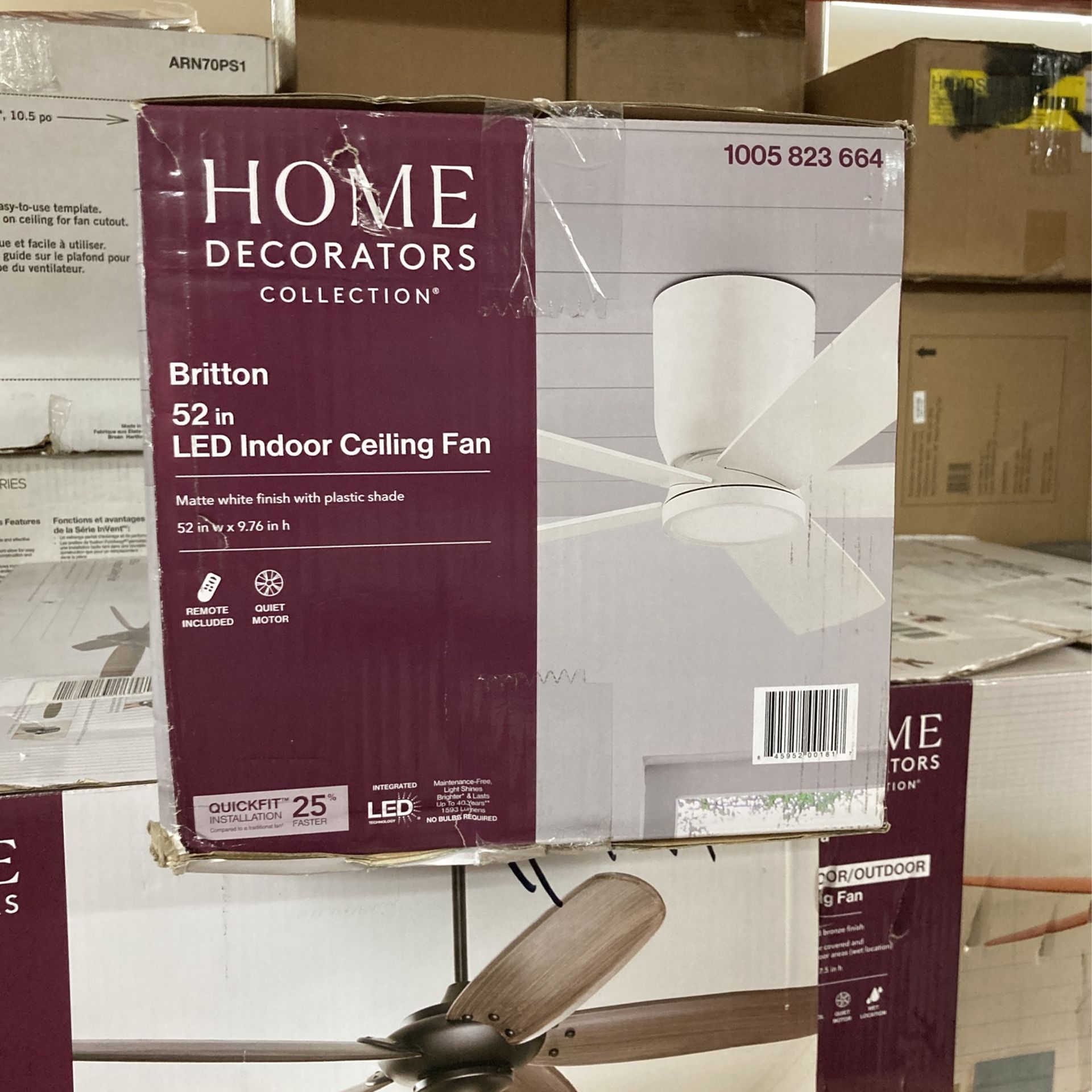 Home Decorators Collection Britton 52 in. Integrated LED Indoor Matte White Ceiling Fan with Light Kit and Remote Control