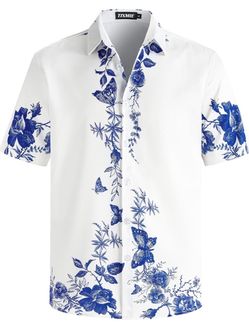 Mens Shirt Short Sleeve Button Down Beach Floral Shirts Hawaiian Shirt, Floral Shirts, Beach Shirts, Summer Vacation Shirts, Tropical Shirts