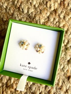 Kate Spade Gold tone Multi Coloured Crystal faux Pearl Earrings
