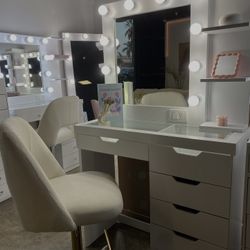 White Vanity Table+ LED Mirror Set — Pre-Assembled & Durable 💄✨