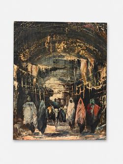 Vintage Mid Century Modern Expressionist "Procession" Oil Painting, c.1960's - Delivery Available