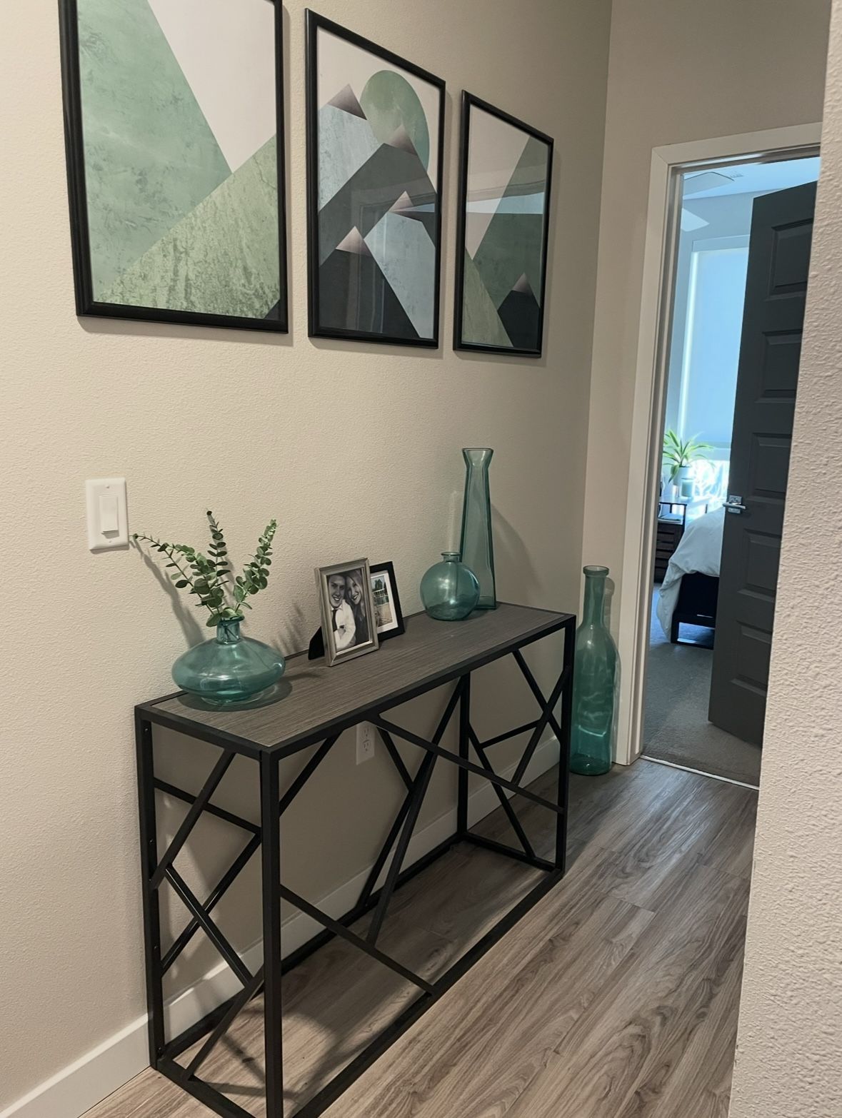 44” Grey Wood And Black Metal Console Table