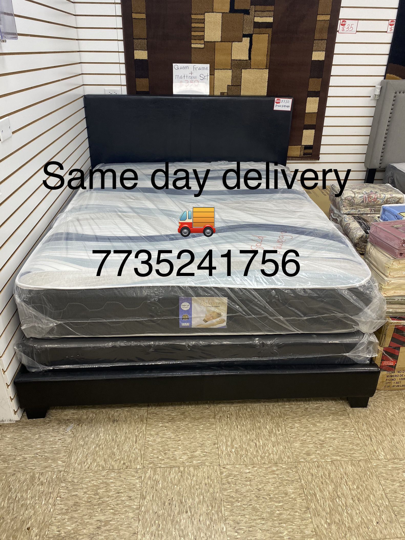 Queen Bed Headboard Footboard Mattress Box Spring All Included Brand New In Box 📦 Same Day Delivery 🚚 