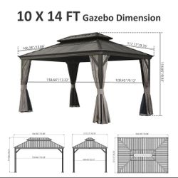 10 X 14 Hardtop Gazebo, Upgraded
Metal Gazebo with Drainage System
Dual-Laver Galvanized Steel Roof
Curtain and Netting.
Outdoor Shelter
Canopy fo
