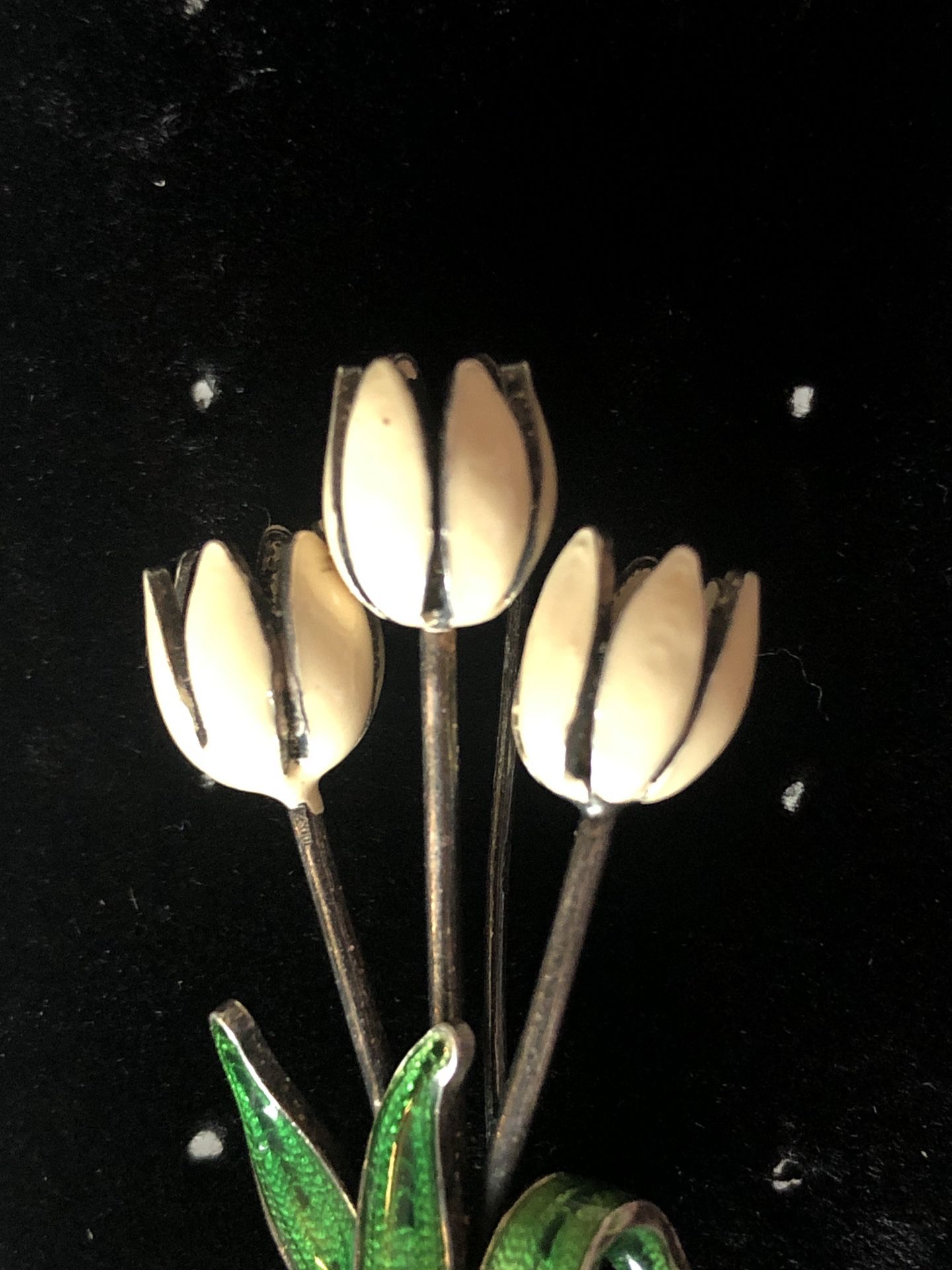  Vintage Sterling Silver 925 and Enamel Tulip Pin Brooch, White Tulips