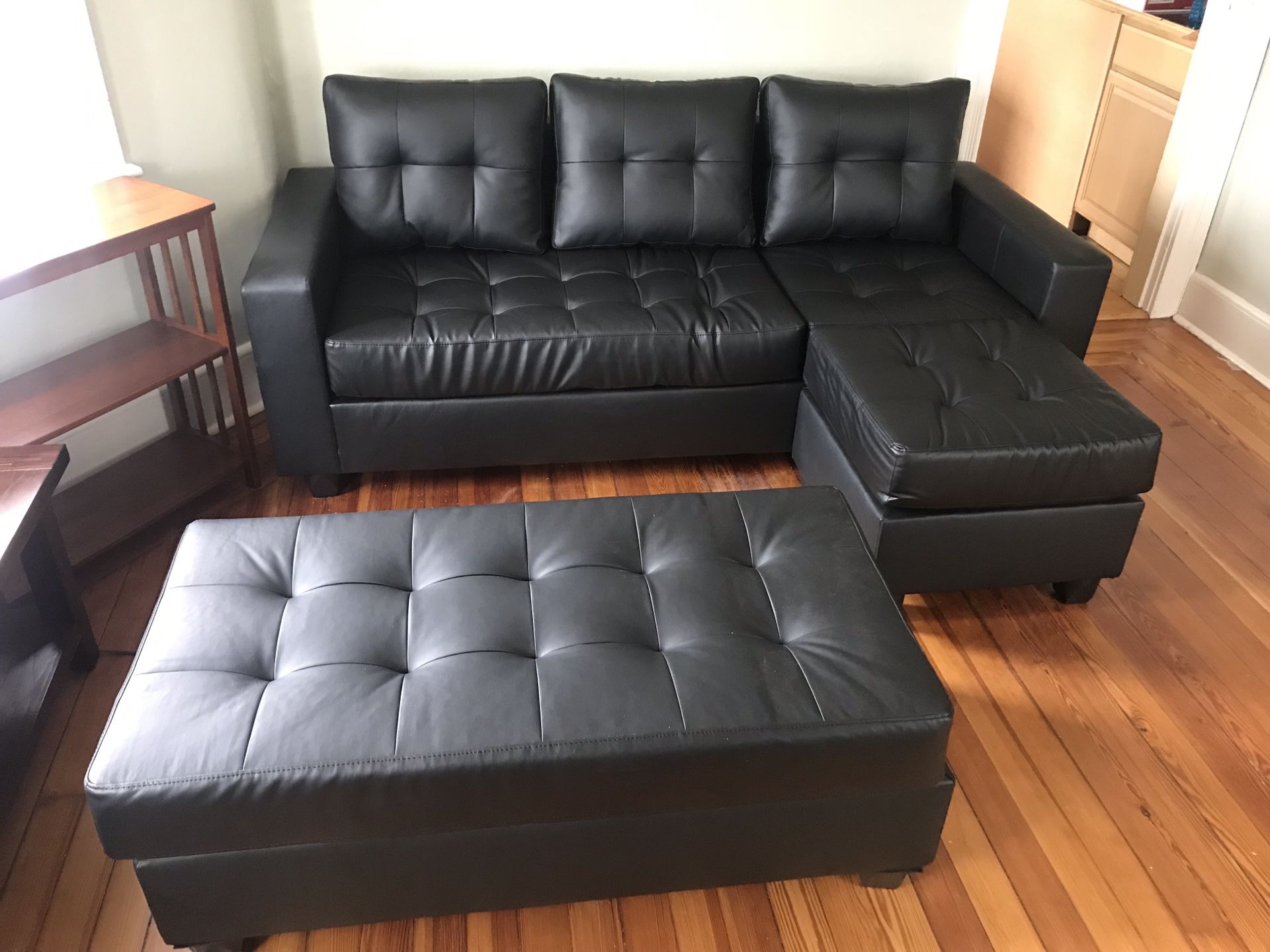 Brand New In Box Sectional Sofa Chaise With Ottoman Included, Black Color > Furniture Sale, Visit Us