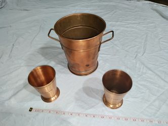 3 COPPER Decorative items, Two 5" CUPS and Larger 8" BUCKET