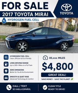 2017 TOYOTA MIRAI 85,xxx miles on it. CLEAN Ac blowing ice cold Power window lock Push up start button, Hydrogen Fuel 2 set of keys BEAUTIFUL 4 passen