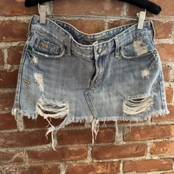 Abercrombie & Fitch Light Blue Distressed Mini Skirt