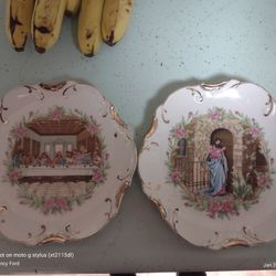 Lord's Last Dinner 18k Trim Plate And Matching Plate