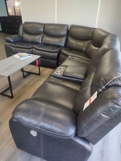 New sectional sofa with three power recliners grey