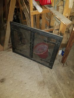 Screen doors and frame for fireplace