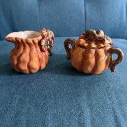 Vintage Ceramic Pumpkin Cream And Sugar Set With Original Box