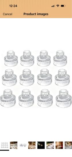 12 pcs Glass Taper Candle Holders - Clear Glass Candlestick Holders 2 Inch High for Wedding Centerpieces, Party Favors, Dinner Table, Reiki Meditation