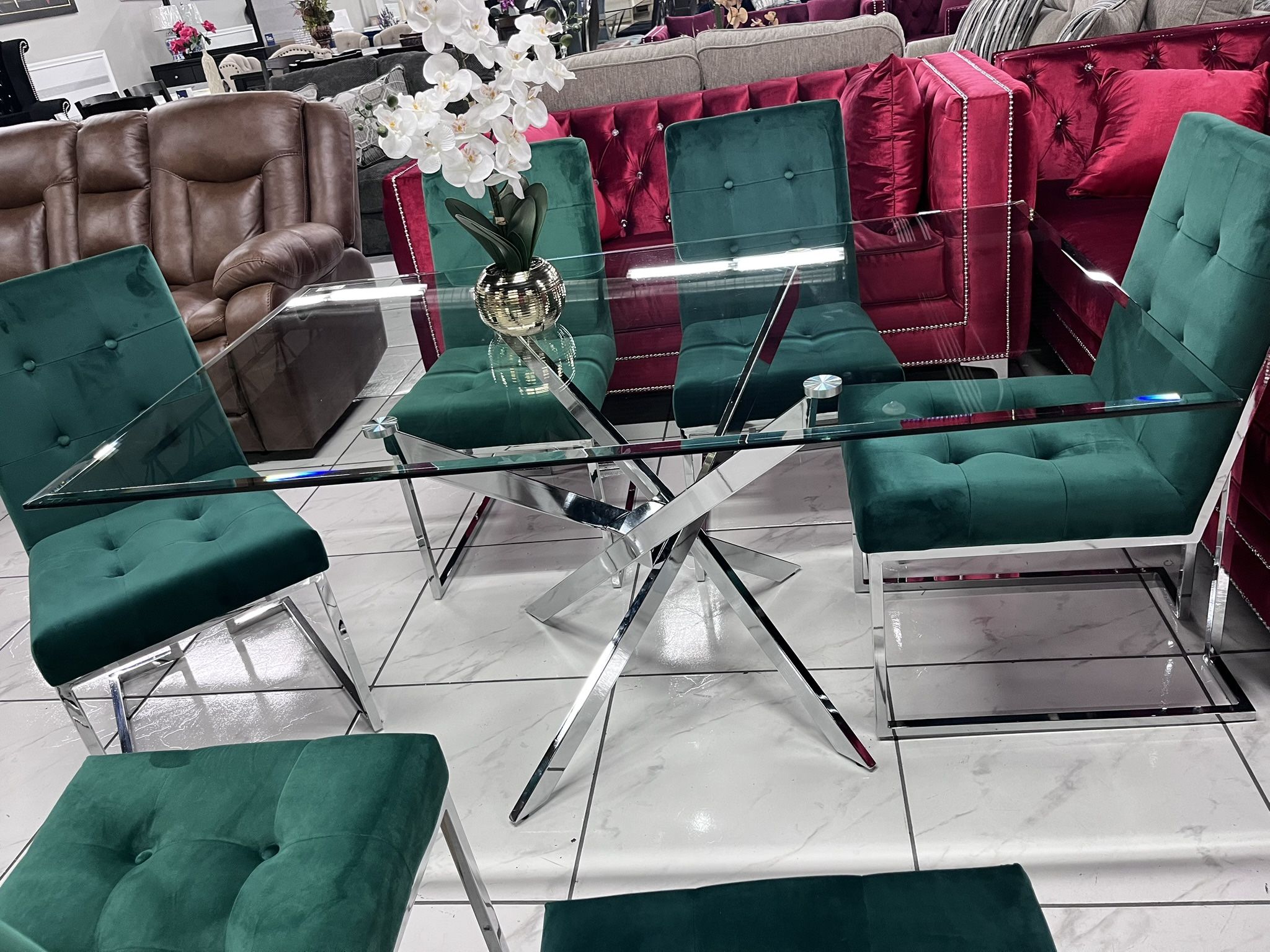 7pc Dining Set 💚 Green Velvet Chairs ‼️ Only $1,499‼️