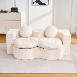 Convertible Sleeper Sofa, Modern Folding Futon Corduroy Floor Foam Compression Loveseat Sofa Bed Couch, Foldable Full Size Guest Bed with 2 Pillows fo