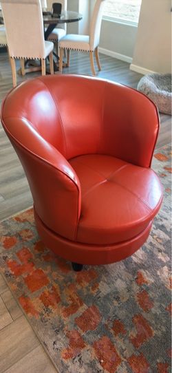 Orange Faux Leather Barrel Accent Chair