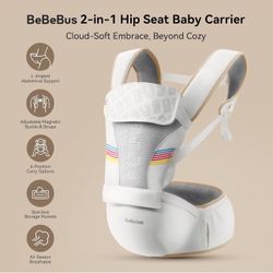 Baby Carrier with Hip Seat, BeBeBus 2-in-1 Ergonomic Newborn to Toddler Carrier up to 44 lbs, Detachable Hands-Free for Infant, All Season Forward-Fac
