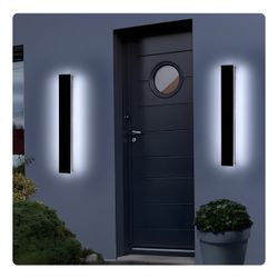 Mikeru 3CCT Dimmable Outdoor Wall Sconce 23.6" IP65 Waterproof - 2Pack Modern Black Exterior Light with Remote Control, Adjustable 3000K/4500K/6000K f