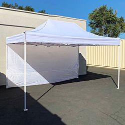 $160 (New in Box) Heavy Duty 10x15 FT Canopy with (1 Sidewall) EZ PopUp Party Tent w/ Carry Bag (White, Black)