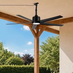 52 Inch Outdoor Ceiling Fans with Lights and Remote Control,Plug in Ceiling Fan,Black